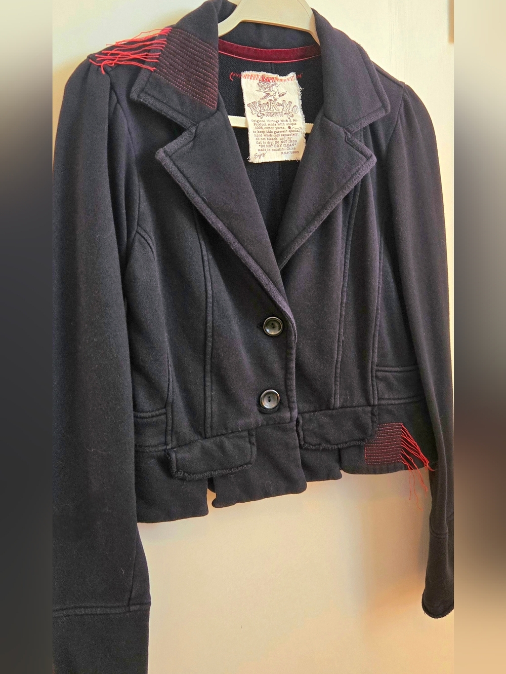 Nick & Mo Whimsigoth Cropped Blazer With Red Contrast Stitching